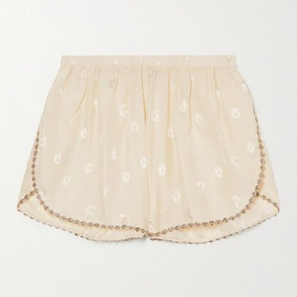 Silky Cream Embroidered Sleep Shorts